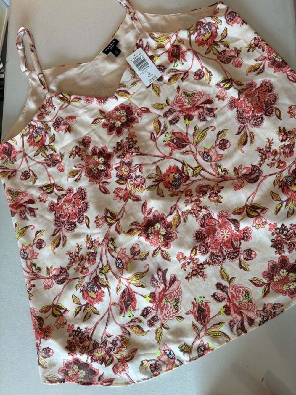 torrid Sophie Storybook Floral Chiffon Cami in Blush and Rose w/neon accent